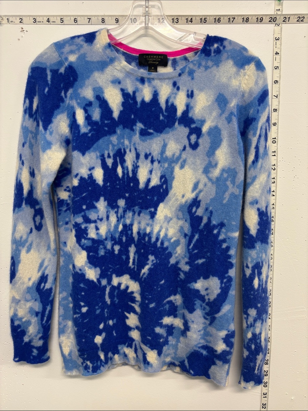 Charter Club Blue and White Tie-Dye Crewneck Sweater